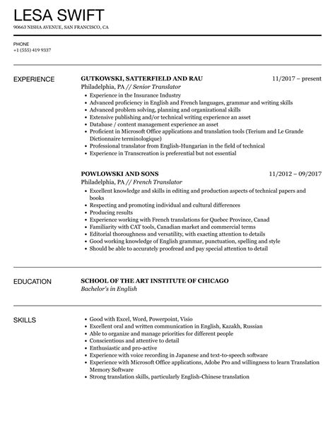 Interpreter job description resume